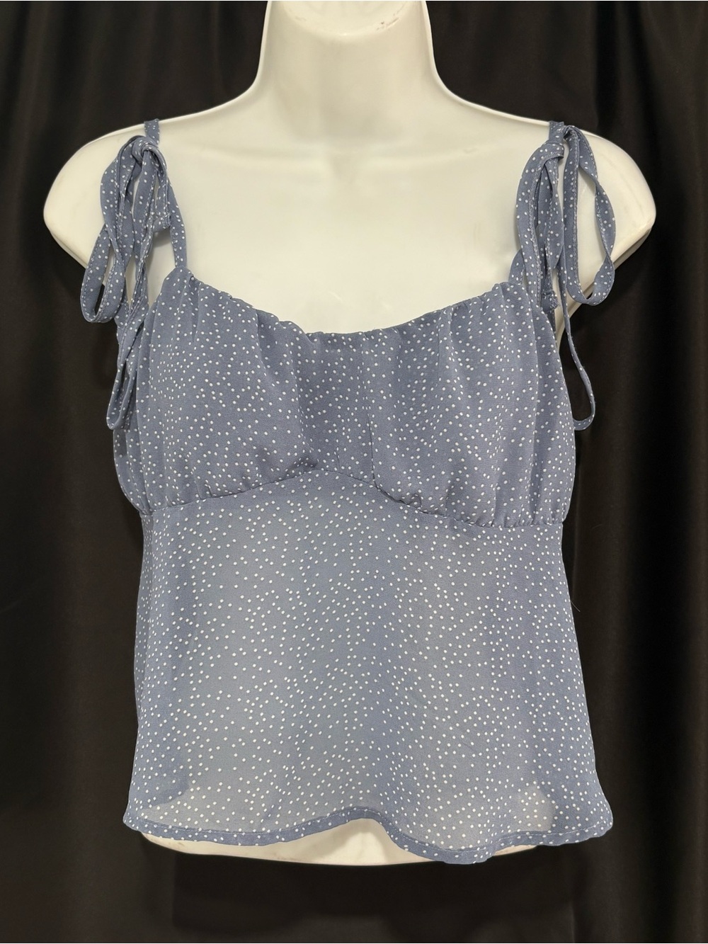 Tie-Shoulder Blue Polka Dot Cami Top L